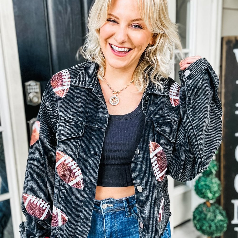 Touchdown Football Patch Raw Hem Shacket